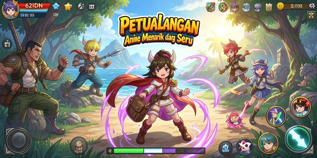 Screenshot gameplay 62IDN menampilkan karakter Anime dalam pertempuran yang mendebarkan.