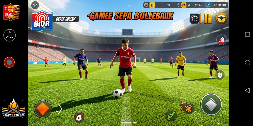 Screenshot gameplay 8QR menampilkan aksi seru di lapangan sepak bola.