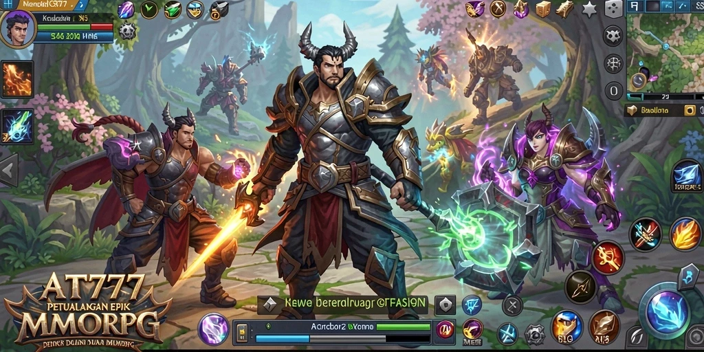 Screenshot gameplay AT777 yang menunjukkan pertarungan epik dalam MMORPG.