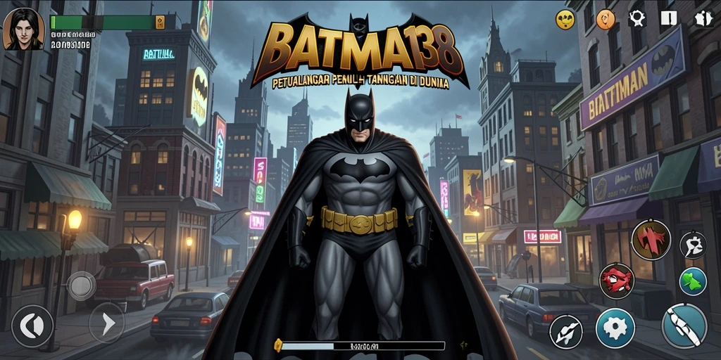 Tampilan menarik dari gameplay <strong>BATMAN138</strong> yang menunjukkan aksi Batman di Gotham.