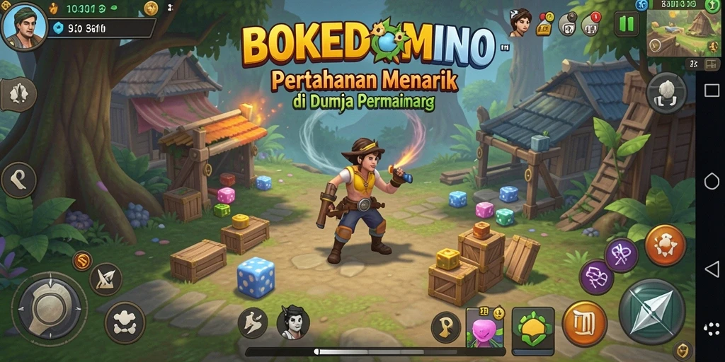 Tangkapan layar menampilkan gameplay seru Tower Defense BOKEDOMINO.
