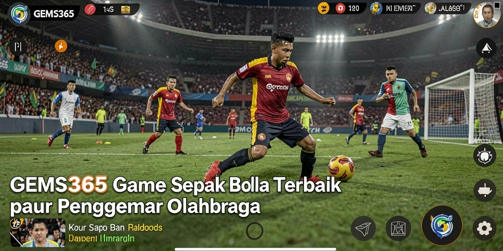 Menampilkan gameplay GEMS365 yang seru dalam pertandingan sepak bola.
