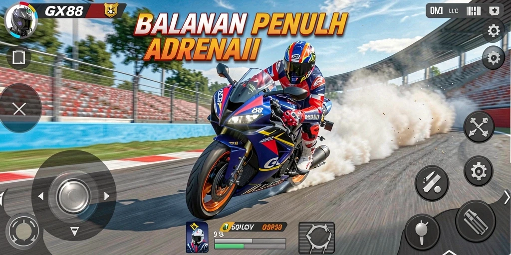 Tampilan gameplay balapan motor yang seru dan mendebarkan.