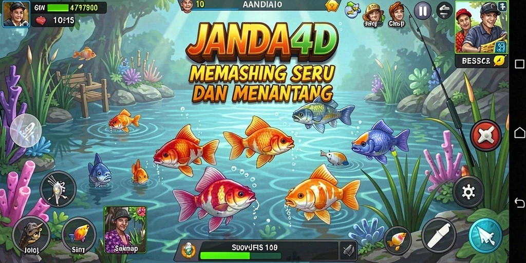Screenshot utama dari JANDA4D menampilkan pengalaman memancing yang mendebarkan.