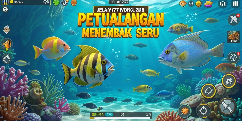 Gameplay seru JELAS777 dengan berbagai jenis ikan di layar.