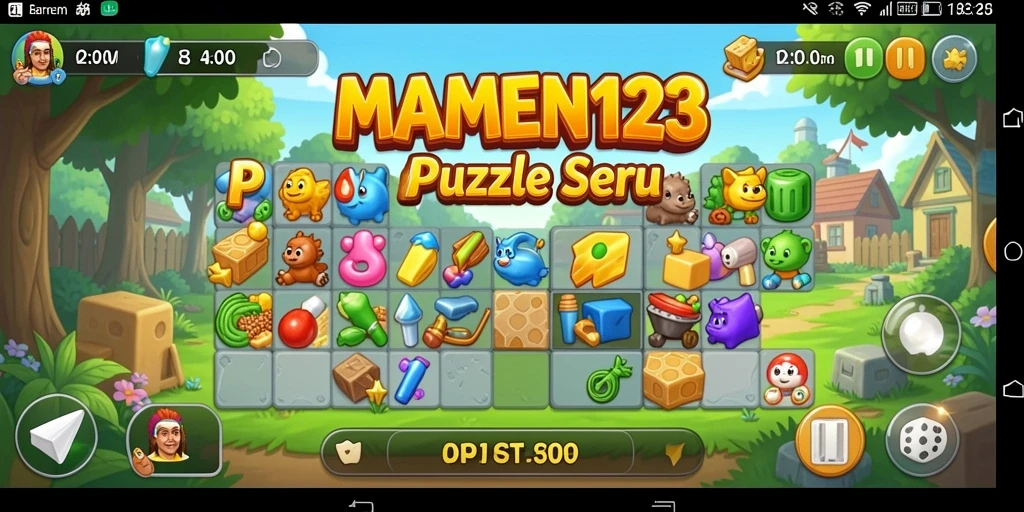 Screenshot MAMEN123 menunjukkan gameplay Puzzle yang penuh warna.