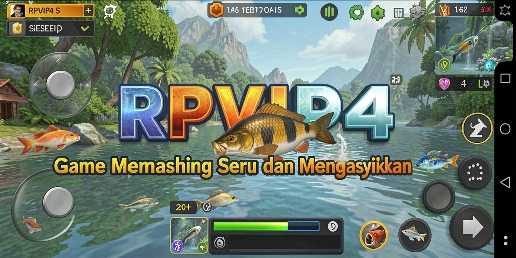 Gameplay RPVIP4 yang menampilkan aksi memancing yang seru.